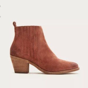 $379 Frye Alton Chelsea Rosewood Pink/Mauve Zip Up Suede Leather Ankle Booties